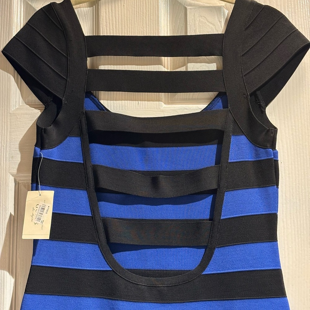 Stylish Blue and Black Striped Women's Spandex Dress, new